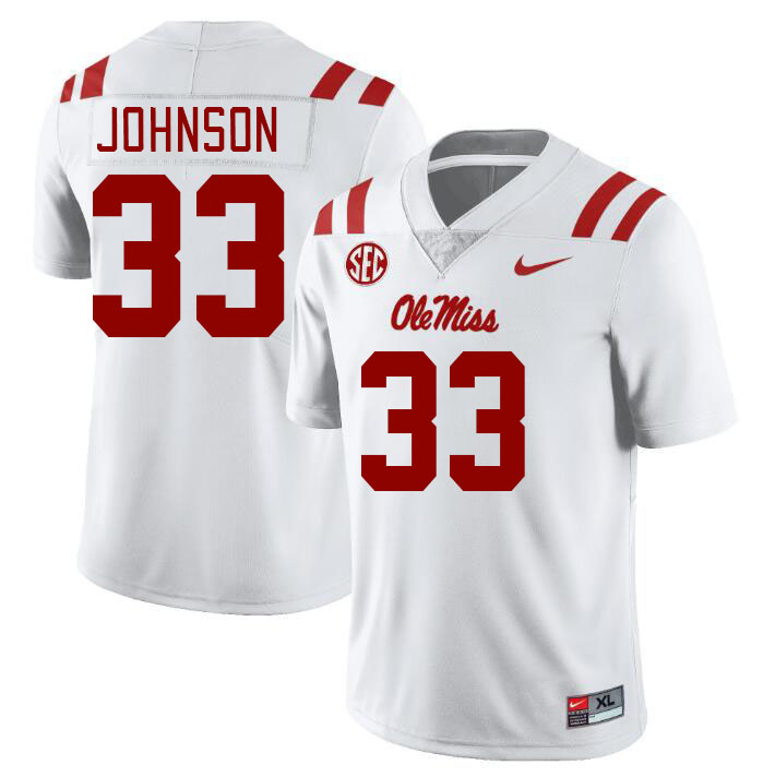 Men #33 Antione Johnson Ole Miss Rebels College Football Jerseys Stitched Sale-White - Click Image to Close